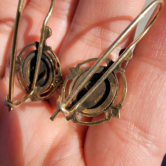 Vintage Green Drop Earrings with seed Pearls Bronzy Sterling - Picture 3 of 3